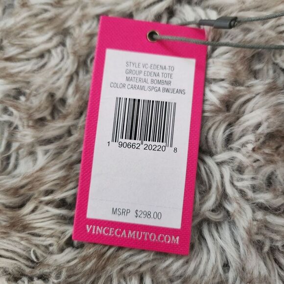 Vince Camuto Edena Tote Blue and Brown Leather and Denim Colorblocked Bag - Picture 9 of 16